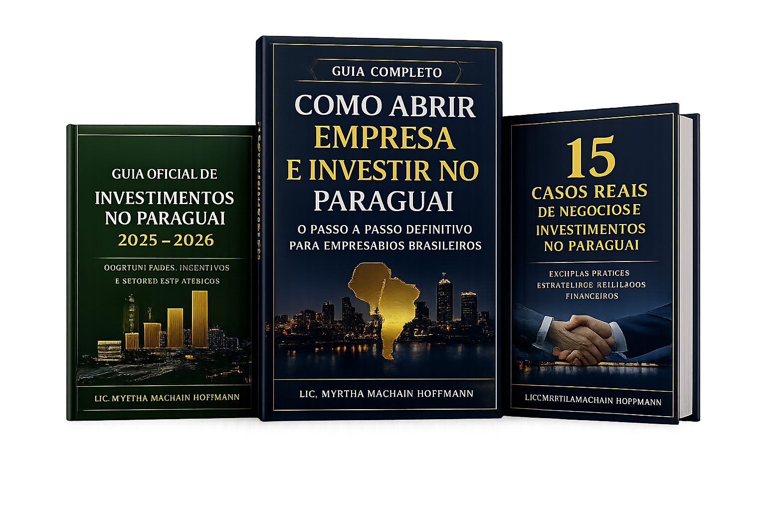 Capas dos 3 ebooks: Guia Definitivo, Guia Definitivo de Investimentos 2026–2027 e 15 Casos Reais